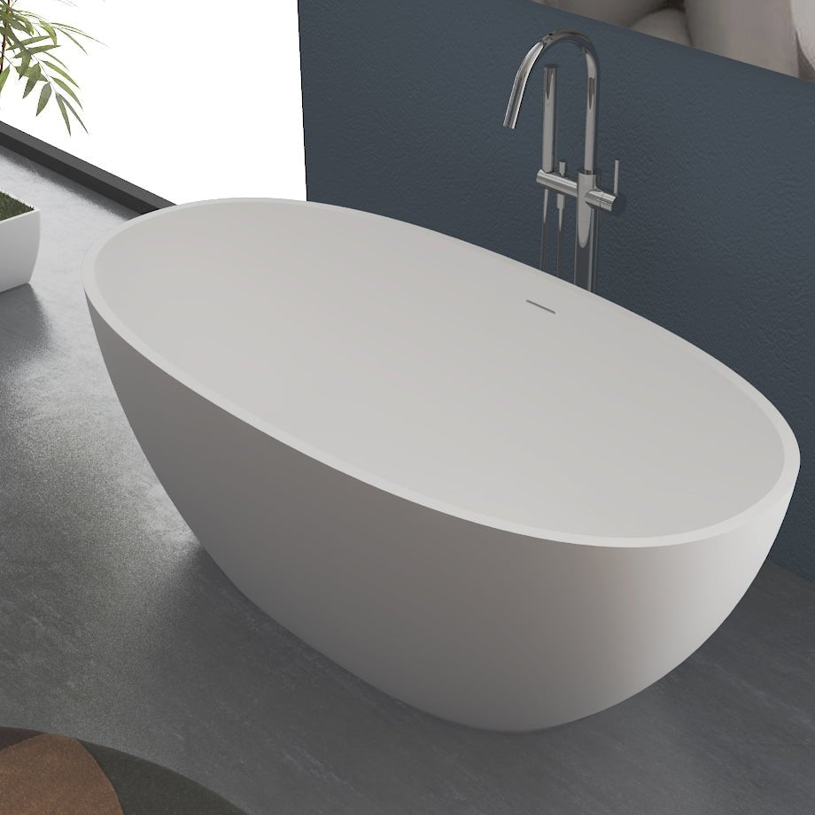Serene Valley Freestanding Bathtub SVFBT8002 - 6731, Made of Pure Solid Surface Material with Drain, 67" L x 30.7" W Matte White, Hand Polished and Easy Maintenace - Serene Valley