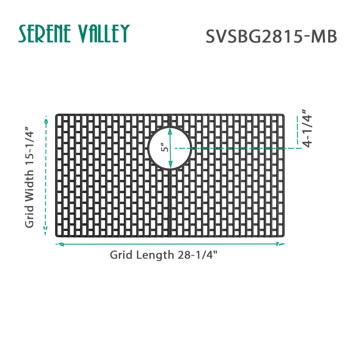 Serene Valley Silicone Kitchen Sink Protector SVSBG2815 - MB, Heat Resistant Sink Mat in Matte Black, Rear Drain 28 - 1/4" L x 15 - 1/4" W x 0.5" H - Serene Valley