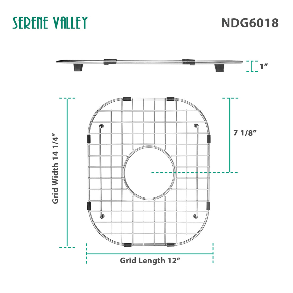 Serene Valley Sink Bottom Grid 12" x 14 - 1/8", Centered Drain with Corner Radius 3 - 1/2", NDG6018 - Serene Valley