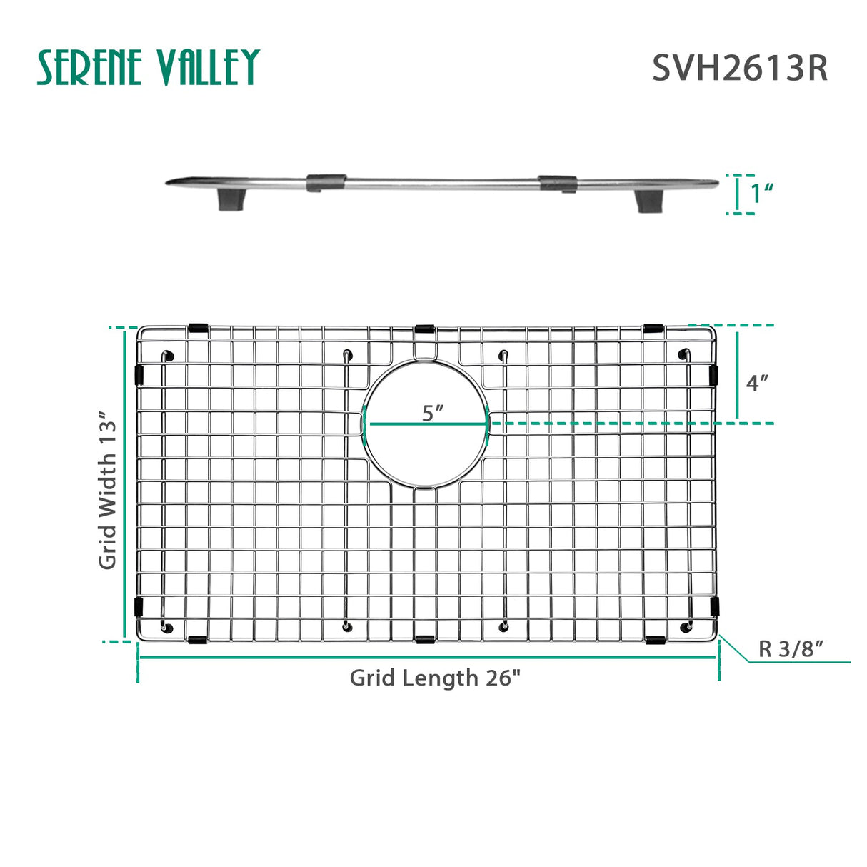 Serene Valley Sink Bottom Grid 26" X 13", Rear Drain with Corner Radius 3/8", Sink Protector SVH2613R - Serene Valley