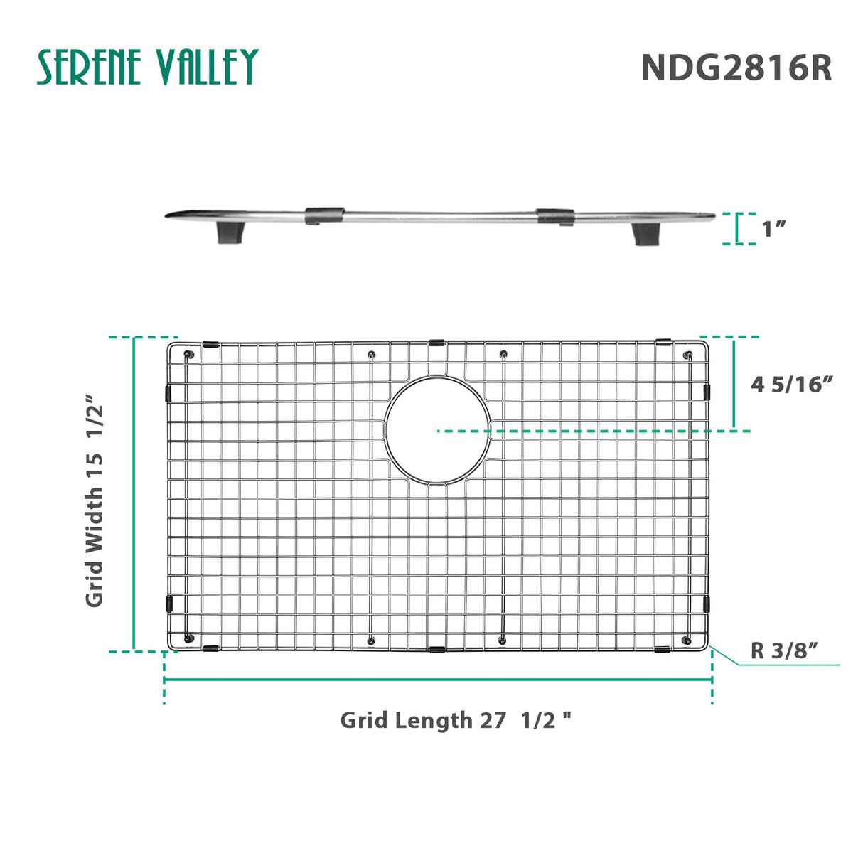 Serene Valley Sink Bottom Grid 27 - 1/2" x 15 - 1/2", Rear Drain with Corner Radius 3/16", Kitchen Sink Grid NDG2816R - Serene Valley