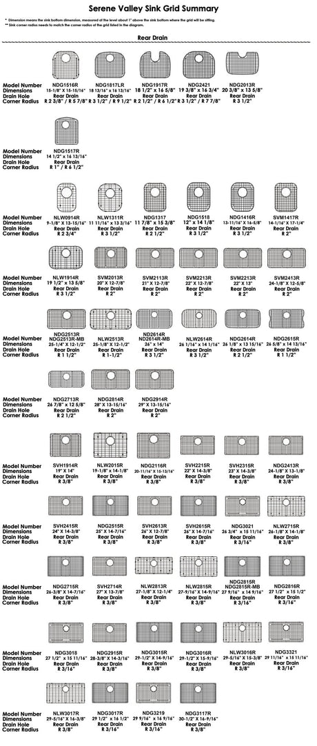 Serene Valley Sink Grid 18 - 1/8" L x 13 - 3/8" W, Centered Drain with Corner Radius 3 - 1/2", NDG1813C - Serene Valley