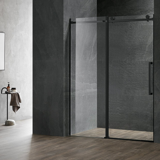 Serene Valley Square Rail Frameless Sliding Shower Door SVSD5003 - 5674MB, Easy - Clean Coating 3/8" Tempered Glass - 304 Stainless Steel Hardware in Matte Black 52" - 56"W x 74"H - Serene Valley