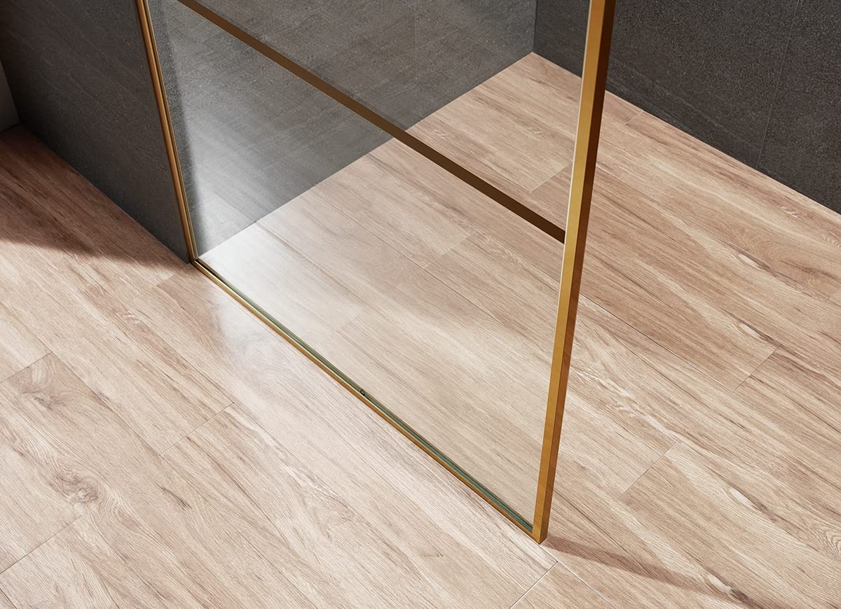 Serene Valley Stand - Alone Shower Screen SVSD5005 - 3474BG, 3/8" Tempered Glass with Easy - Clean Coating, Premium 304 Stainless Steel Construction with Reversible Installation, Brushed Gold Finish - Serene Valley