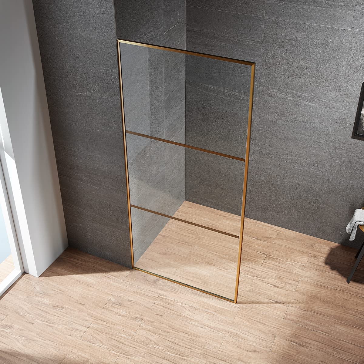 Serene Valley Stand - Alone Shower Screen SVSD5005 - 3474BG, 3/8" Tempered Glass with Easy - Clean Coating, Premium 304 Stainless Steel Construction with Reversible Installation, Brushed Gold Finish - Serene Valley