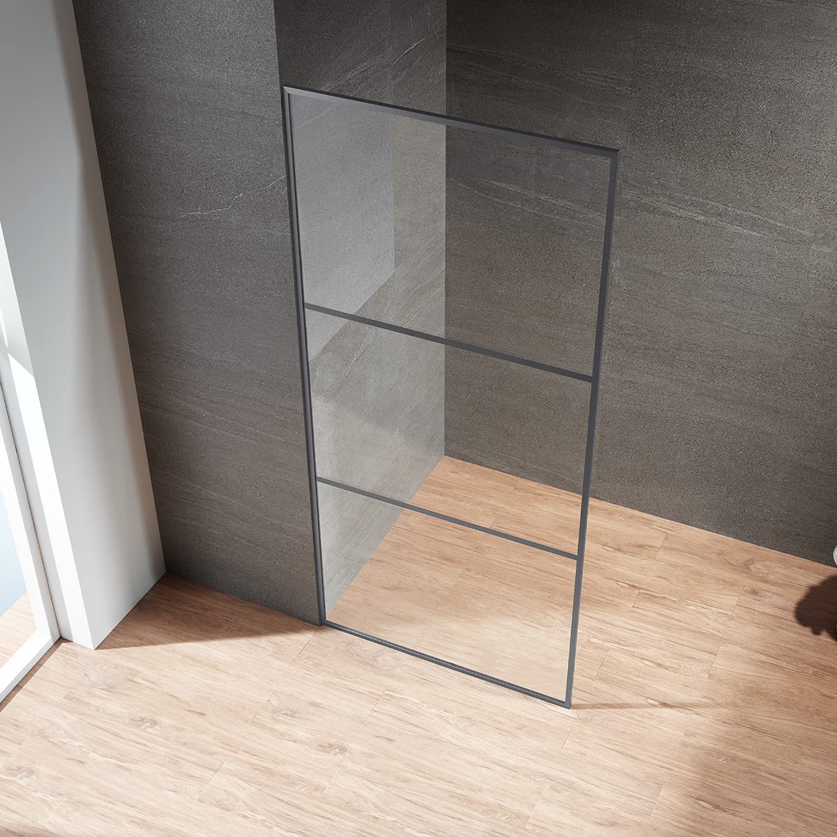 Serene Valley Stand - Alone Shower Screen SVSD5005 - 3474GM, 3/8" Tempered Glass with Easy - Clean Coating, Premium 304 Stainless Steel Construction with Reversible Installation, Gunmetal Finish - Serene Valley