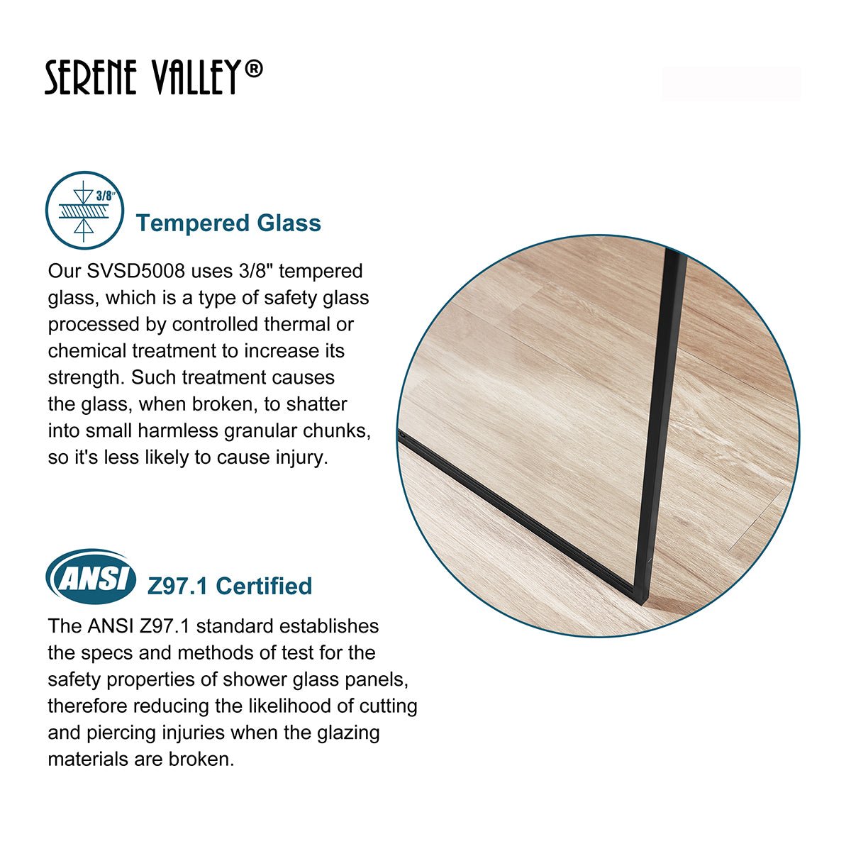 Serene Valley Stand - Alone Shower Screen SVSD5005 - 3474MB, 3/8" Tempered Glass with Easy - Clean Coating, Premium 304 Stainless Steel Construction with Reversible Installation, Matte Black Finish - Serene Valley