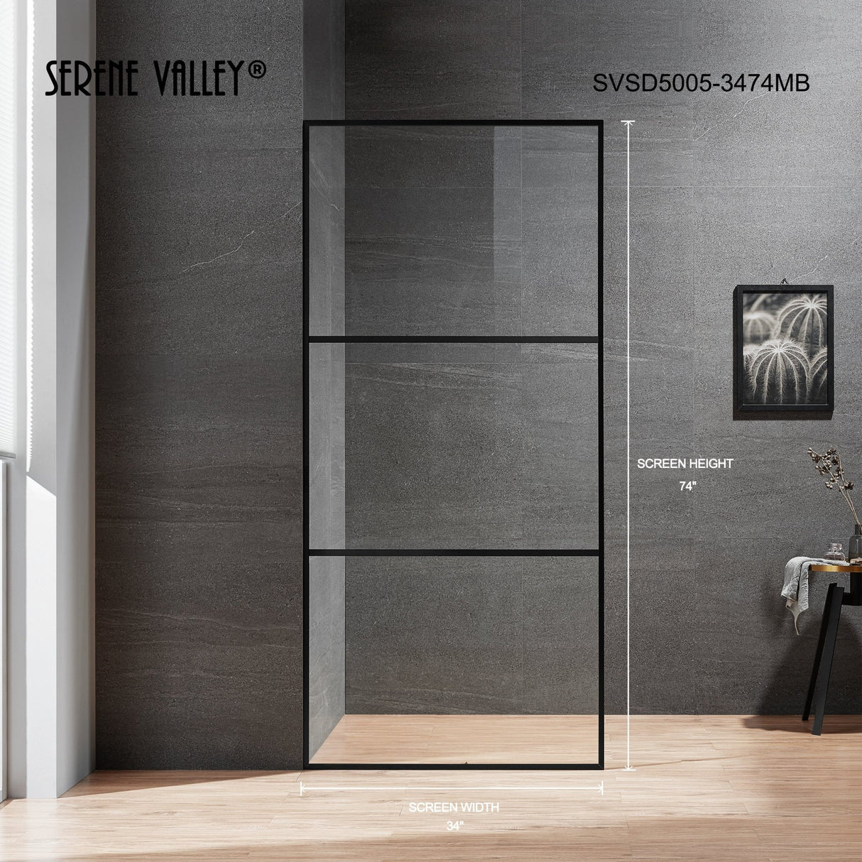 Serene Valley Stand - Alone Shower Screen SVSD5005 - 3474MB, 3/8" Tempered Glass with Easy - Clean Coating, Premium 304 Stainless Steel Construction with Reversible Installation, Matte Black Finish - Serene Valley