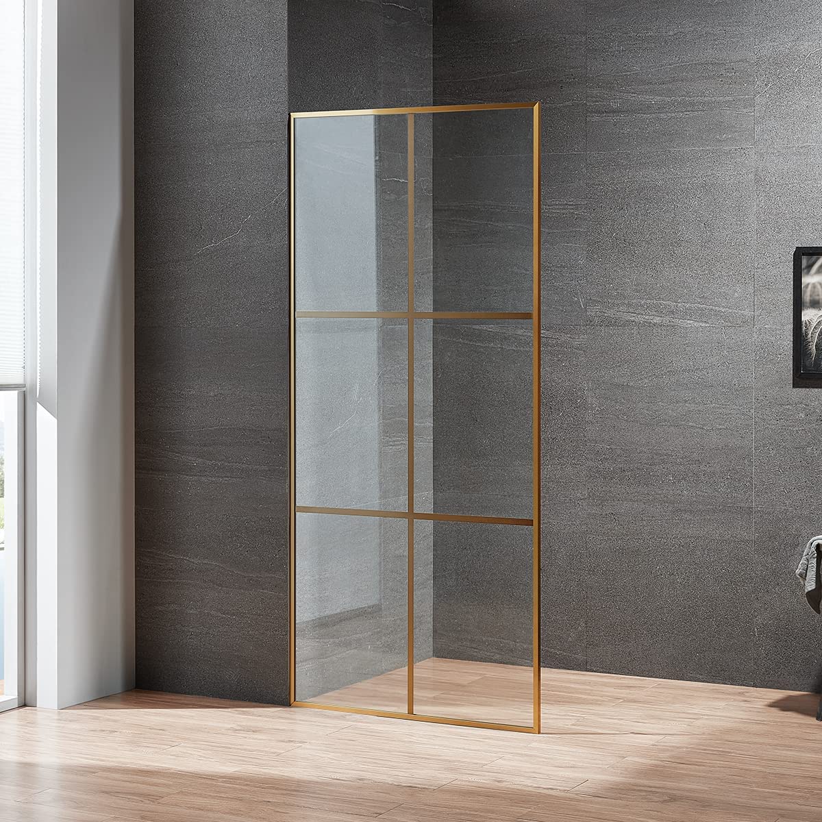 Serene Valley Stand - Alone Shower Screen SVSD5006 - 3474BG, 3/8" Tempered Glass with Easy - Clean Coating, Premium 304 Stainless Steel Construction with Reversible Installation, Brushed Gold Finish - Serene Valley