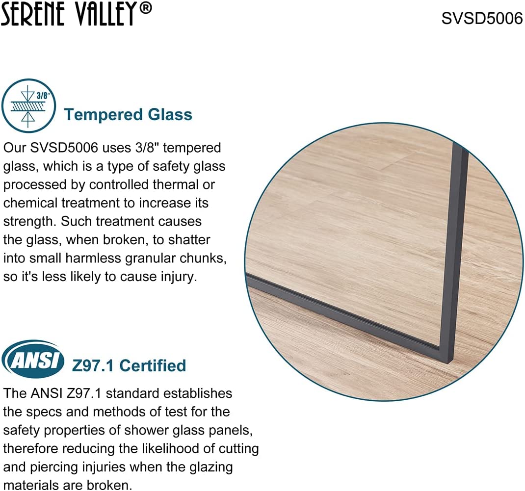 Serene Valley Stand - Alone Shower Screen SVSD5006 - 3474GM, 3/8" Tempered Glass with Easy - Clean Coating, Premium 304 Stainless Steel Construction with Reversible Installation, Gunmetal Finish - Serene Valley