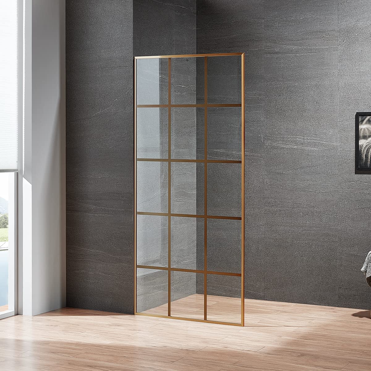 Serene Valley Stand - Alone Shower Screen SVSD5007 - 3474BG, 3/8" Tempered Glass with Easy - Clean Coating, Premium 304 Stainless Steel Construction with Reversible Installation, Brushed Gold Finish - Serene Valley