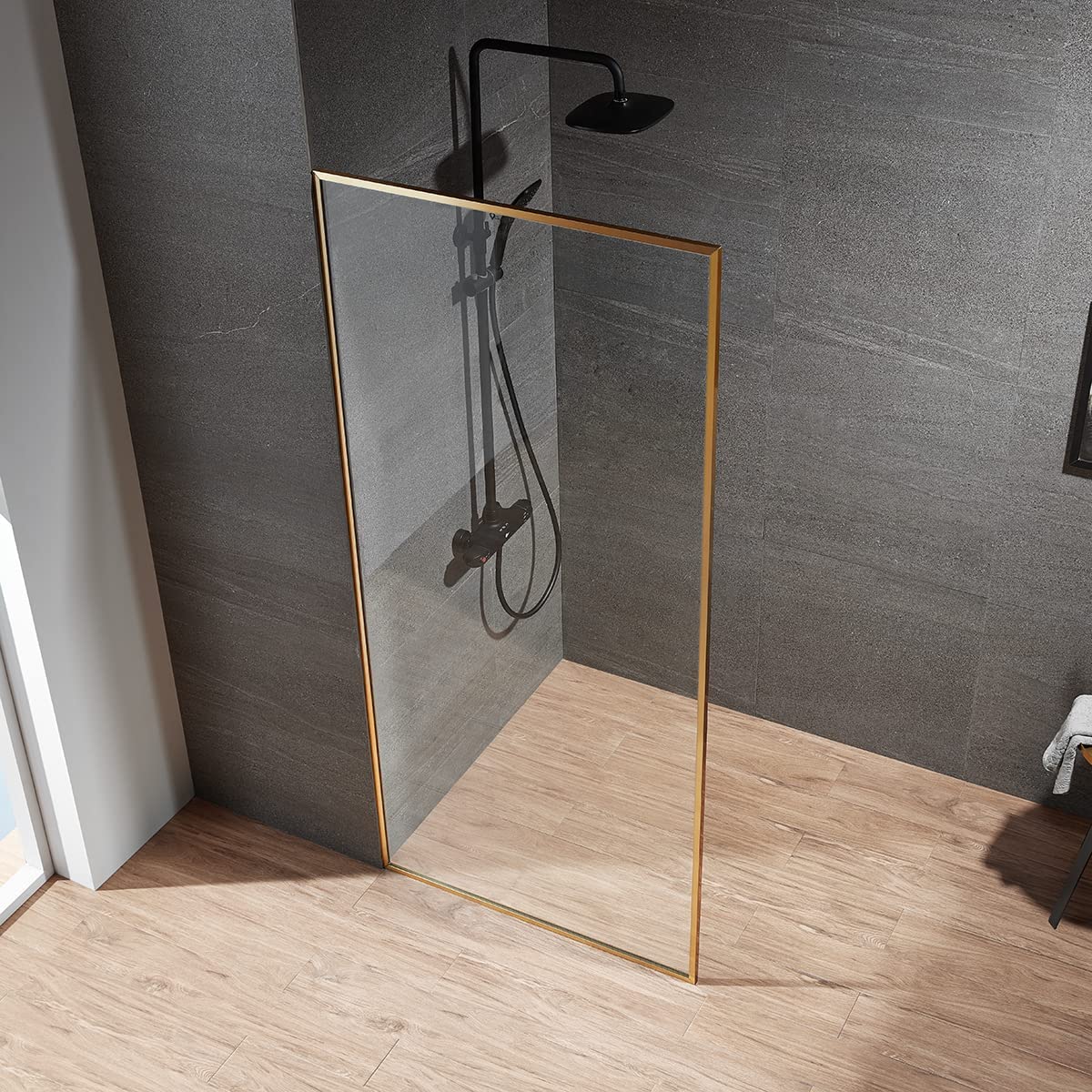 Serene Valley Stand - Alone Shower Screen SVSD5008 - 3474BG, 3/8" Tempered Glass with Easy - Clean Coating, Premium 304 Stainless Steel Construction with Reversible Installation, Brushed Gold Finish - Serene Valley