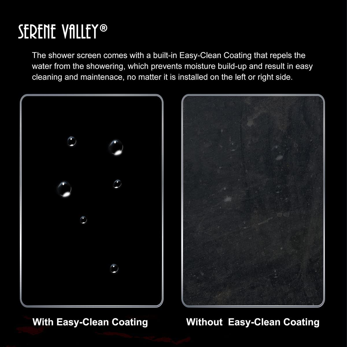 Serene Valley Stand - Alone Shower Screen SVSD5008 - 3474GM, 3/8" Tempered Glass with Easy - Clean Coating, Premium 304 Stainless Steel Construction with Reversible Installation, Gunmetal Finish - Serene Valley