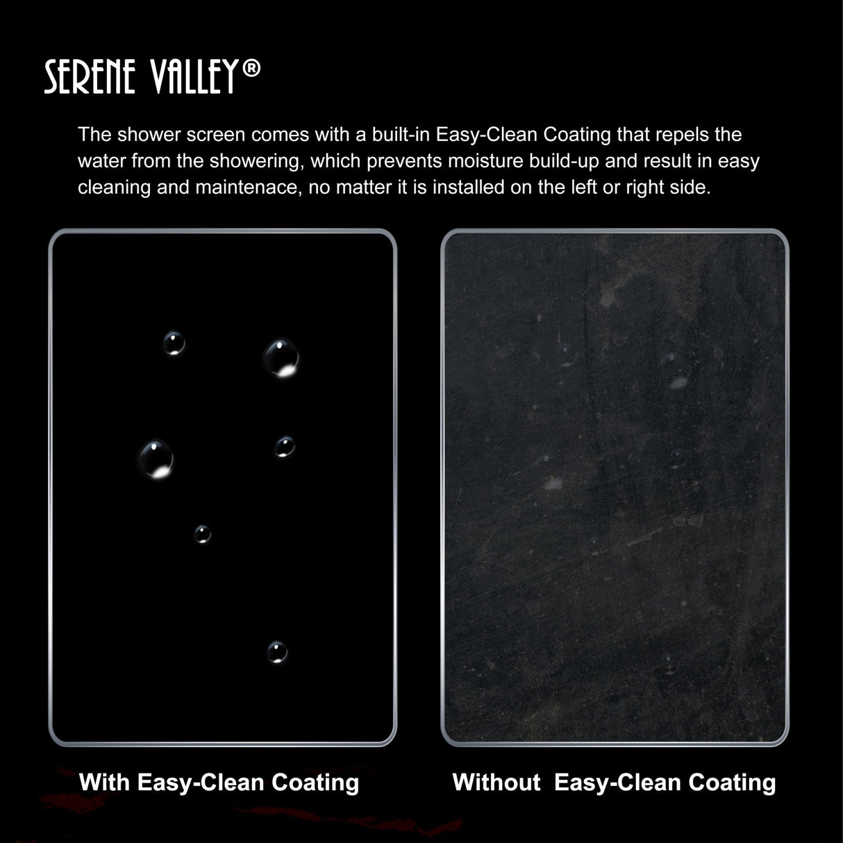 Serene Valley Stand - Alone Shower Screen SVSD5008 - 3474MB, 3/8" Tempered Glass with Easy - Clean Coating, Premium 304 Stainless Steel Construction with Reversible Installation, Matte Black Finish - Serene Valley