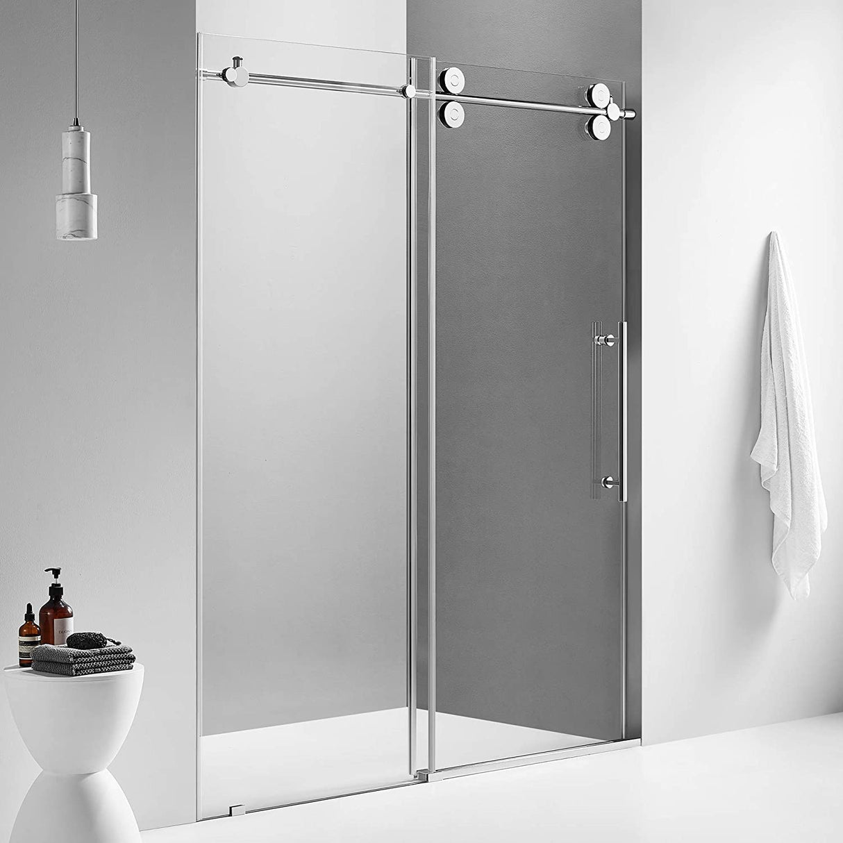 Serene Valley SVSD5001 - 4874CH Big Roller Frameless Sliding Shower Door - Superclear 3/8" Tempered Glass - 304 Stainless Steel Hardware in Chrome 44" - 48"W x 74"H - Serene Valley