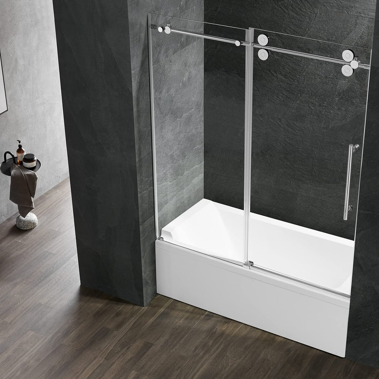 Serene Valley SVSD5001 - 6066CH Big Roller Frameless Sliding Shower Door - Superclear 3/8" Tempered Glass - 304 Stainless Steel Hardware in Chrome 56" - 60"W x 66"H - Serene Valley