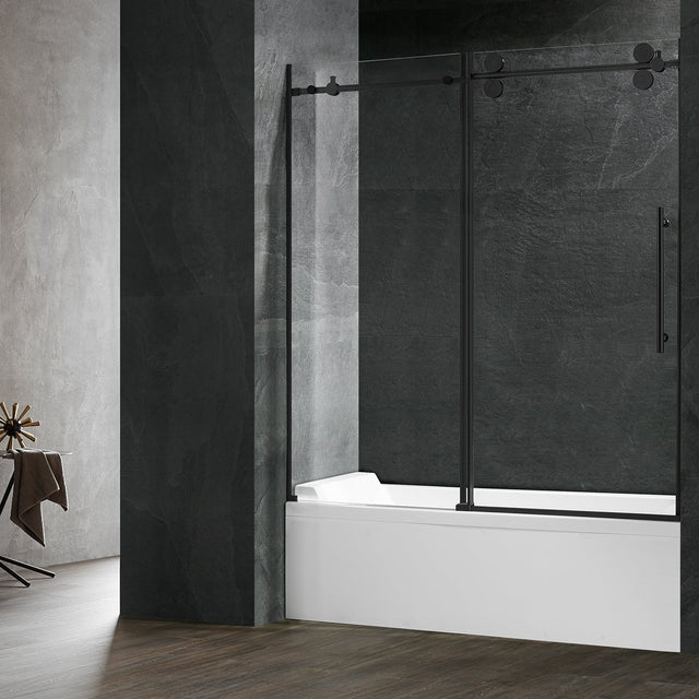 Serene Valley SVSD5001 - 6066MB Big Roller Frameless Sliding Shower Door - Superclear 3/8" Tempered Glass - 304 Stainless Steel Hardware in Matte Black 56" - 60"W x 66"H - Serene Valley