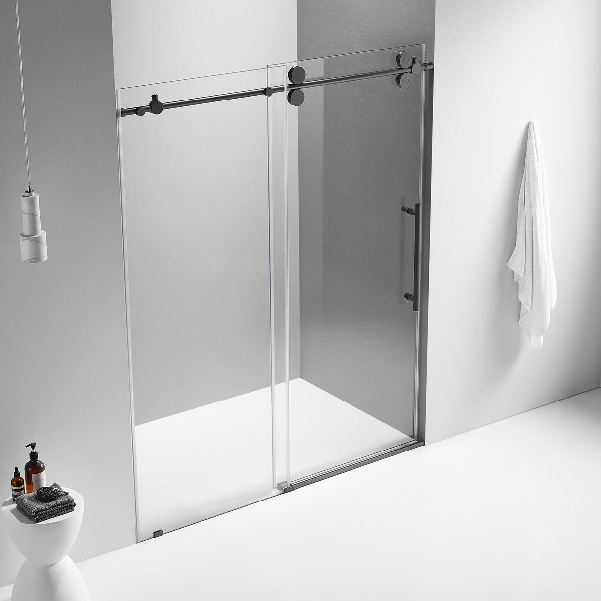 Serene Valley SVSD5001 - 6074MB Big Roller Frameless Sliding Shower Door - Superclear 3/8" Tempered Glass - 304 Stainless Steel Hardware in Matte Black 56" - 60"W x 74"H - Serene Valley