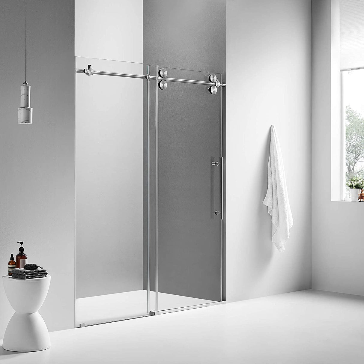 Serene Valley SVSD5001 - 6474BN Big Roller Frameless Sliding Shower Door - Superclear 3/8" Tempered Glass - 304 Stainless Steel Hardware in Brushed Nickel 60" - 64"W x 74"H - Serene Valley