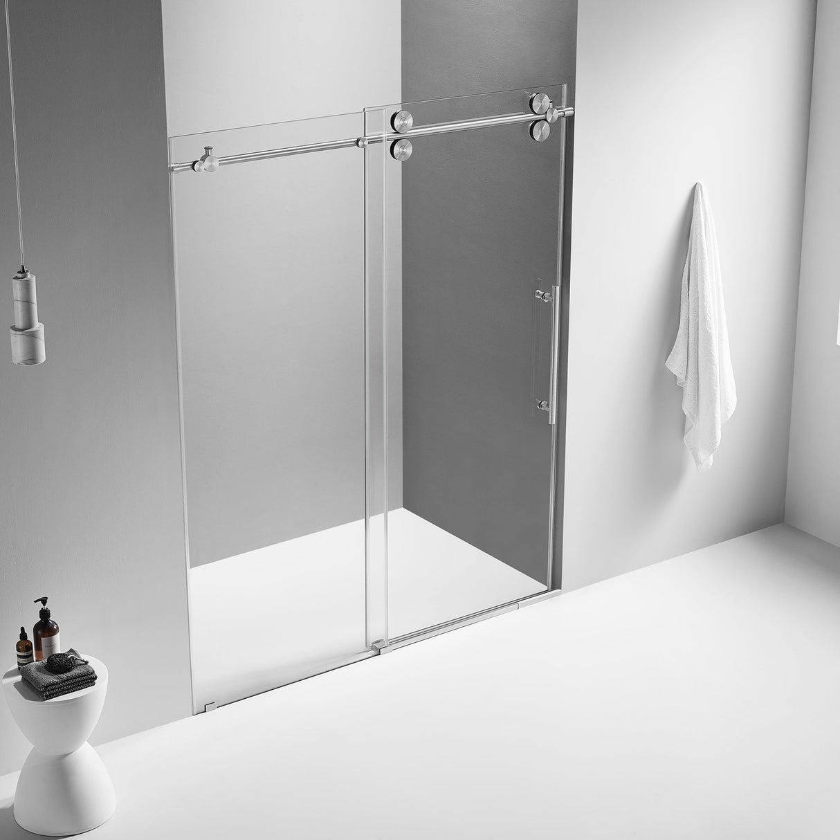 Serene Valley SVSD5001 - 7274BN Big Roller Frameless Sliding Shower Door - Superclear 3/8" Tempered Glass - 304 Stainless Steel Hardware in Brushed Nickel 68" - 72"W x 74"H - Serene Valley
