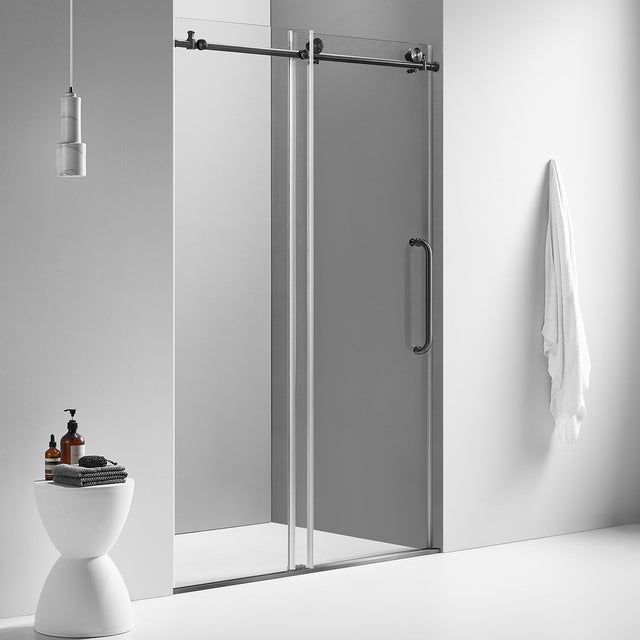 Serene Valley SVSD5002 - 4876MB Big Roller Frameless Sliding Shower Door - Superclear 3/8" Tempered Glass - 304 Stainless Steel Hardware in Matte Black 44" - 48"W x 76"H - Serene Valley
