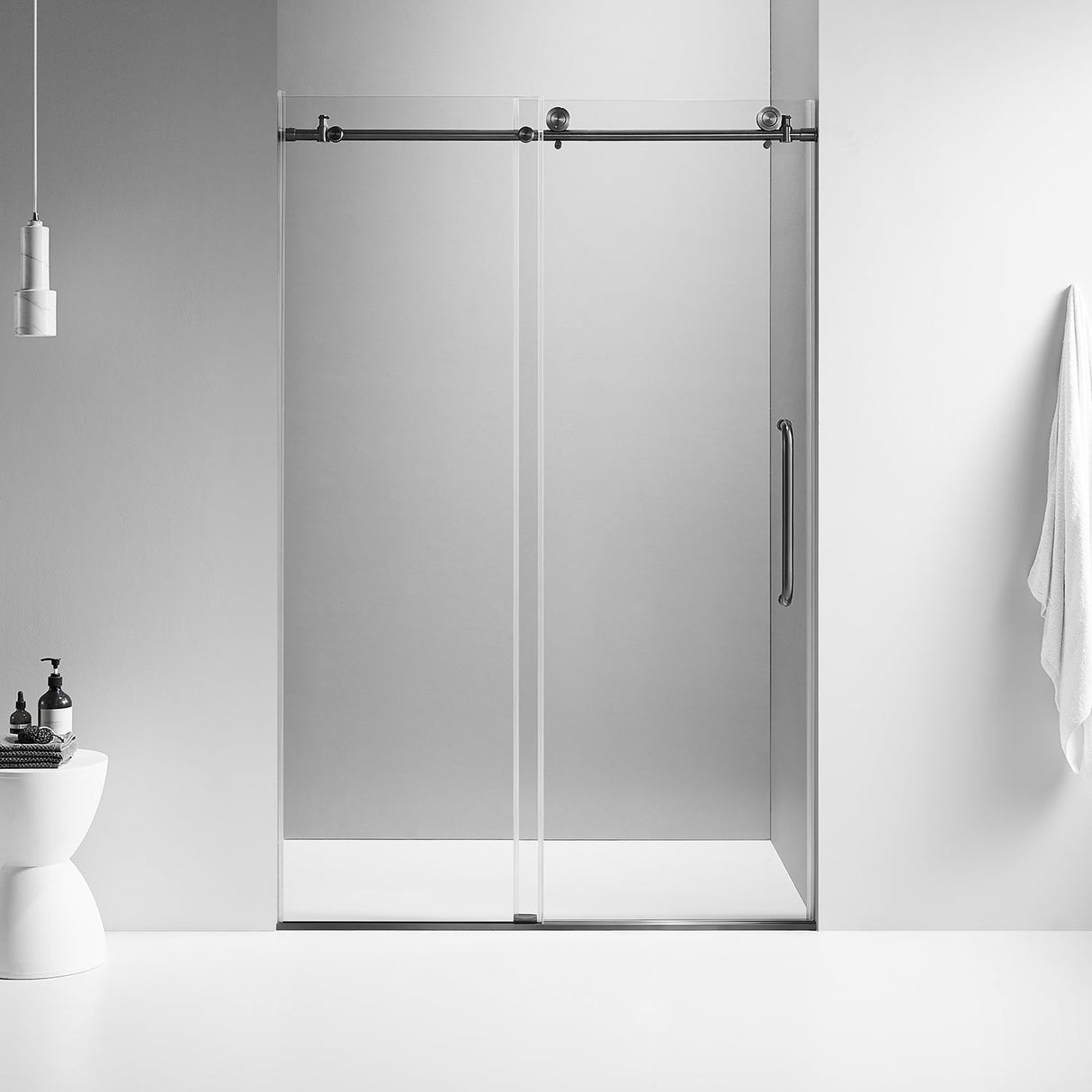 Serene Valley SVSD5002 - 4876MB Big Roller Frameless Sliding Shower Door - Superclear 3/8" Tempered Glass - 304 Stainless Steel Hardware in Matte Black 44" - 48"W x 76"H - Serene Valley