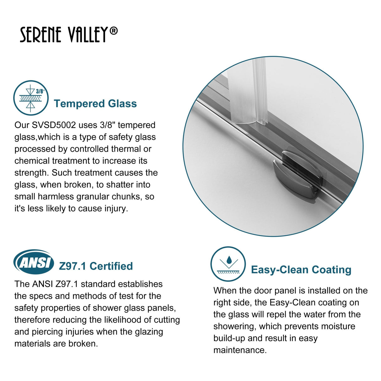 Serene Valley SVSD5002 - 4876MB Big Roller Frameless Sliding Shower Door - Superclear 3/8" Tempered Glass - 304 Stainless Steel Hardware in Matte Black 44" - 48"W x 76"H - Serene Valley
