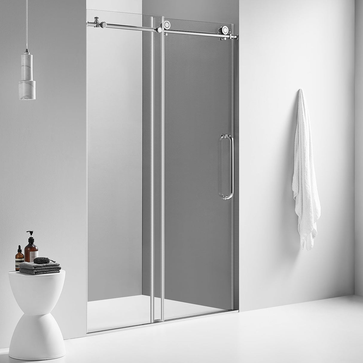 Serene Valley SVSD5002 - 7276CH Big Roller Frameless Sliding Shower Door - Superclear 3/8" Tempered Glass - 304 Stainless Steel Hardware in Chrome 68" - 72"W x 76"H - Serene Valley