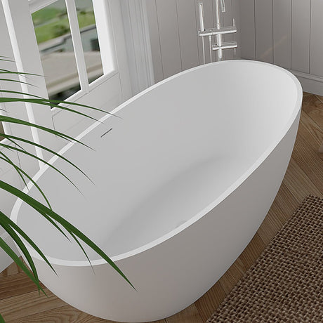 55" Solid Stone Resin Flatbottom Non - Whirlpool Bathtub in Matte White SVFBT8848 - 5528 - Serene Valley