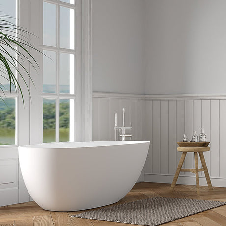 55" Solid Stone Resin Flatbottom Non - Whirlpool Bathtub in Matte White SVFBT8848 - 5528 - Serene Valley