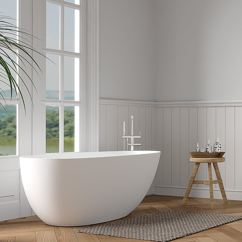 59" Solid Stone Resin Flatbottom Non - Whirlpool Bathtub in Matte White SVFBT8848 - 5930 - Serene Valley