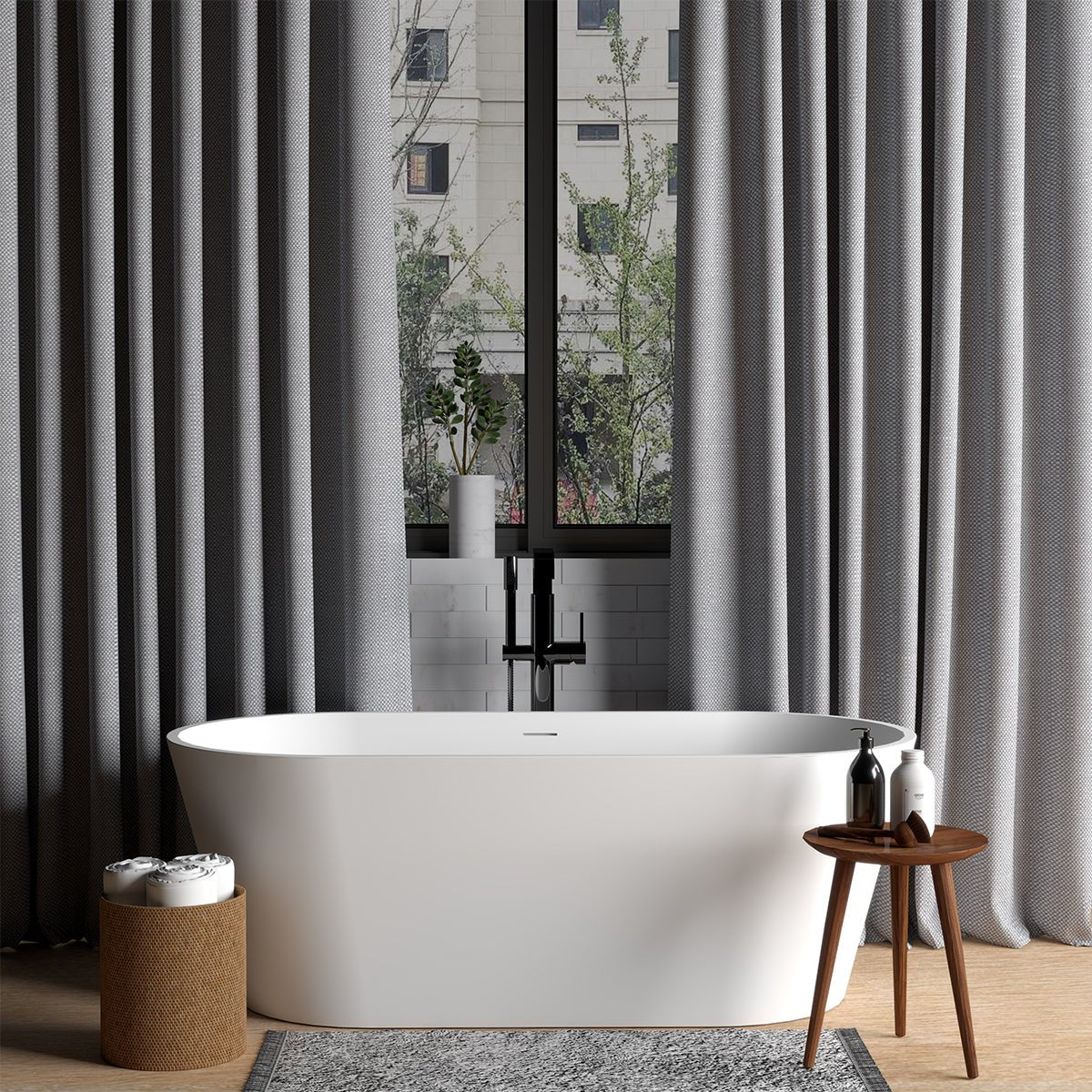 62.99" L x 29.53" W x 22.05" H Solid Stone Resin Flatbottom Soaking Bathtub in Matte White SVFBT8816 - 6330 - Serene Valley