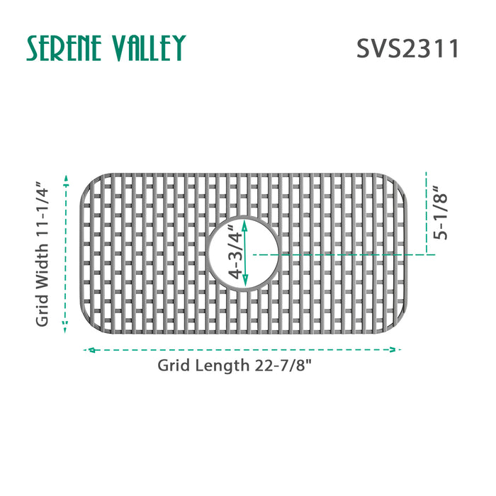 Serene Valley Silicone Sink Protector and Kitchen Sink Bottom Grid SVS2311GR, Heat Resistant Sink Mat in Matte Gray, Center Drain 22-7/8" L x 11-1/4" W x 0.5" H (Gray)