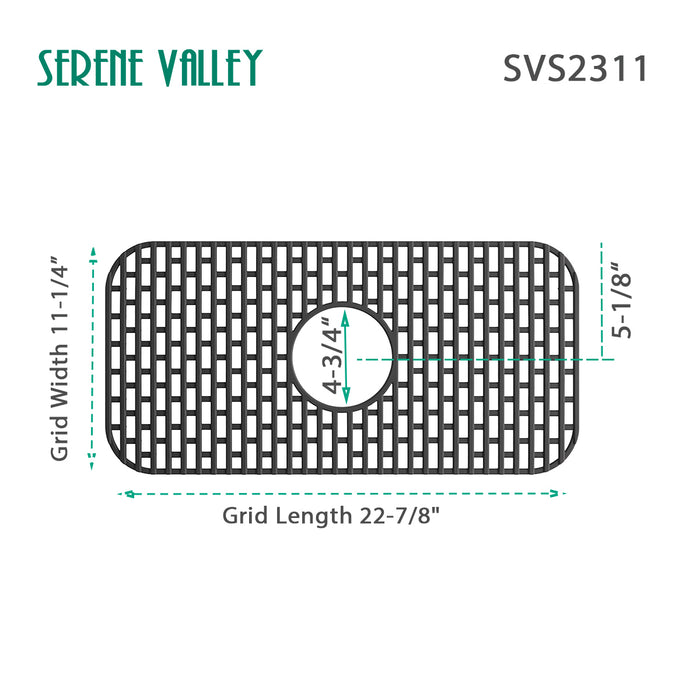 Serene Valley Silicone Sink Protector and Kitchen Sink Bottom Grid SVS2311MB, Heat Resistant Sink Mat in Matte Black, Center Drain 22-7/8" L x 11-1/4" W x 0.5" H (Matte Black)