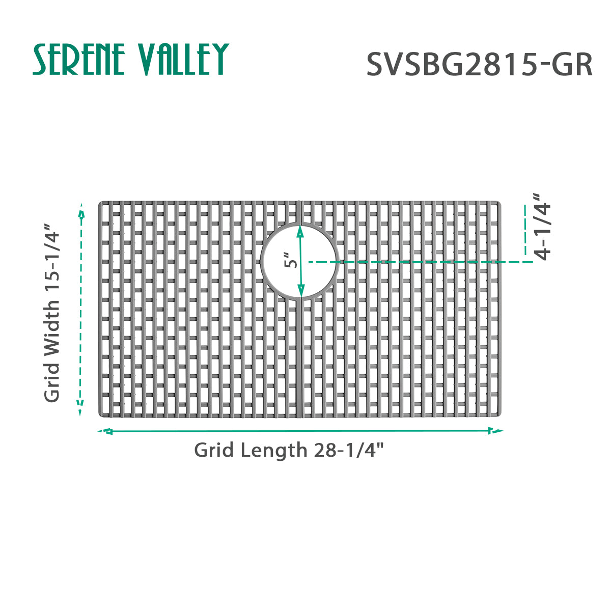 Serene Valley Silicone Kitchen Sink Bottom Grid SVSBG2815-GR, Heat Resistant Sink Mat in Matte Gray, Rear Drain 28-1/4" L x 15-1/4" W x 0.5" H