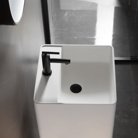 Bathroom Pedestal Sink, Solid Surface Material, Free - Standing Install, 16.5" with Single Faucet Hole in Matte White, SV - PSF17 - Serene Valley