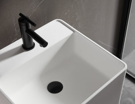 Bathroom Pedestal Sink, Solid Surface Material, Free - Standing Install, 16.5" with Single Faucet Hole in Matte White, SV - PSF17 - Serene Valley