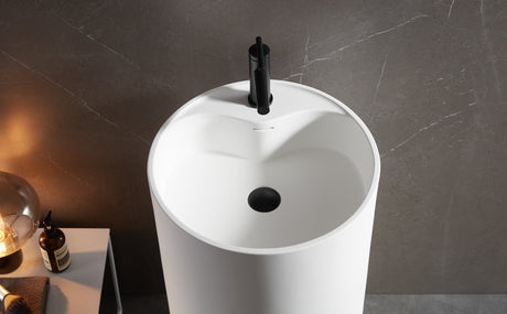 Bathroom Pedestal Sink, Solid Surface Material, Free - Standing Install, 18" with Single Faucet Hole in Matte White, SV - PSY18 - Serene Valley