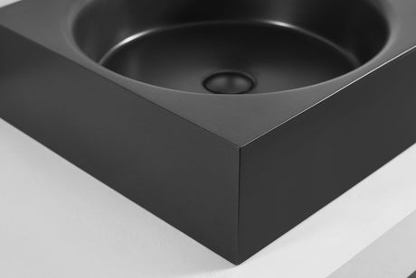 Bathroom Sink, Solid Surface Material, Wall - Mount or Countertop Install, 24" with Single Faucet Hole in Matte Black， SVWS603L - 26BK - Serene Valley