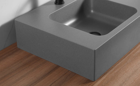 Bathroom Sink, Solid Surface Material, Wall - Mount or Countertop Install, 24" with Single Faucet Hole in Matte Gray， SVWS602 - 26GR - Serene Valley