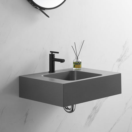 Bathroom Sink, Solid Surface Material, Wall - Mount or Countertop Install, 24" with Single Faucet Hole in Matte Gray， SVWS602 - 26GR - Serene Valley