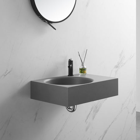 Bathroom Sink, Solid Surface Material, Wall - Mount or Countertop Install, 24" with Single Faucet Hole in Matte Gray， SVWS603L - 26GR - Serene Valley