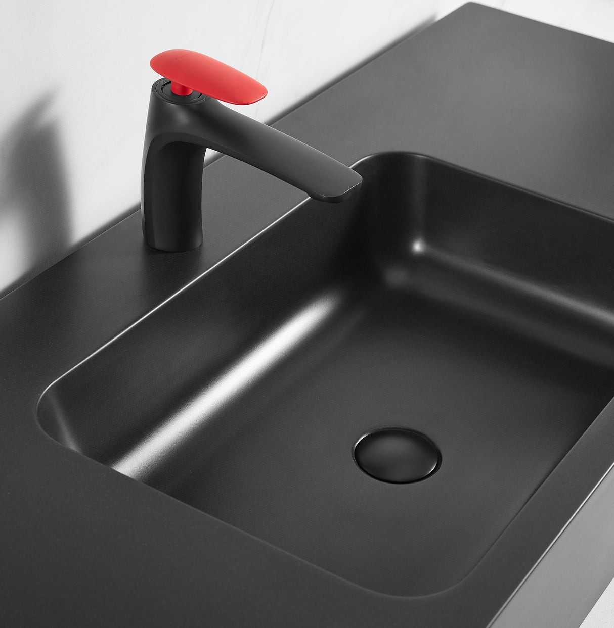 Bathroom Sink, Solid Surface Material, Wall - Mount or Countertop Install, 32" with Single Faucet Hole in Matte Black， SVWS602 - 32BK - Serene Valley