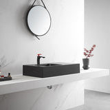 Bathroom Sink, Solid Surface Material, Wall - Mount or Countertop Install, 32" with Single Faucet Hole in Matte Black， SVWS602 - 32BK - Serene Valley