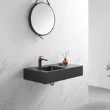 Bathroom Sink, Solid Surface Material, Wall - Mount or Countertop Install, 32" with Single Faucet Hole in Matte Black， SVWS602 - 32BK - Serene Valley