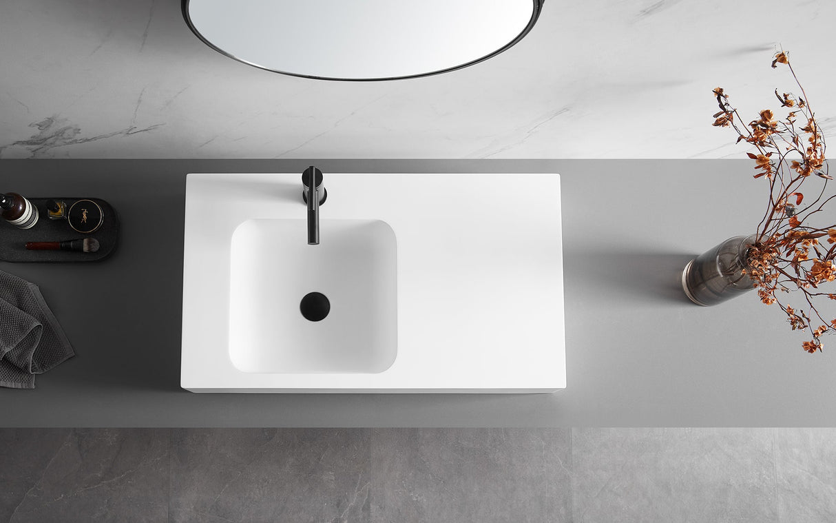 Bathroom Sink, Solid Surface Material, Wall - Mount or Countertop Install, 32" with Single Faucet Hole in Matte White， SVWS602 - 32WH - Serene Valley