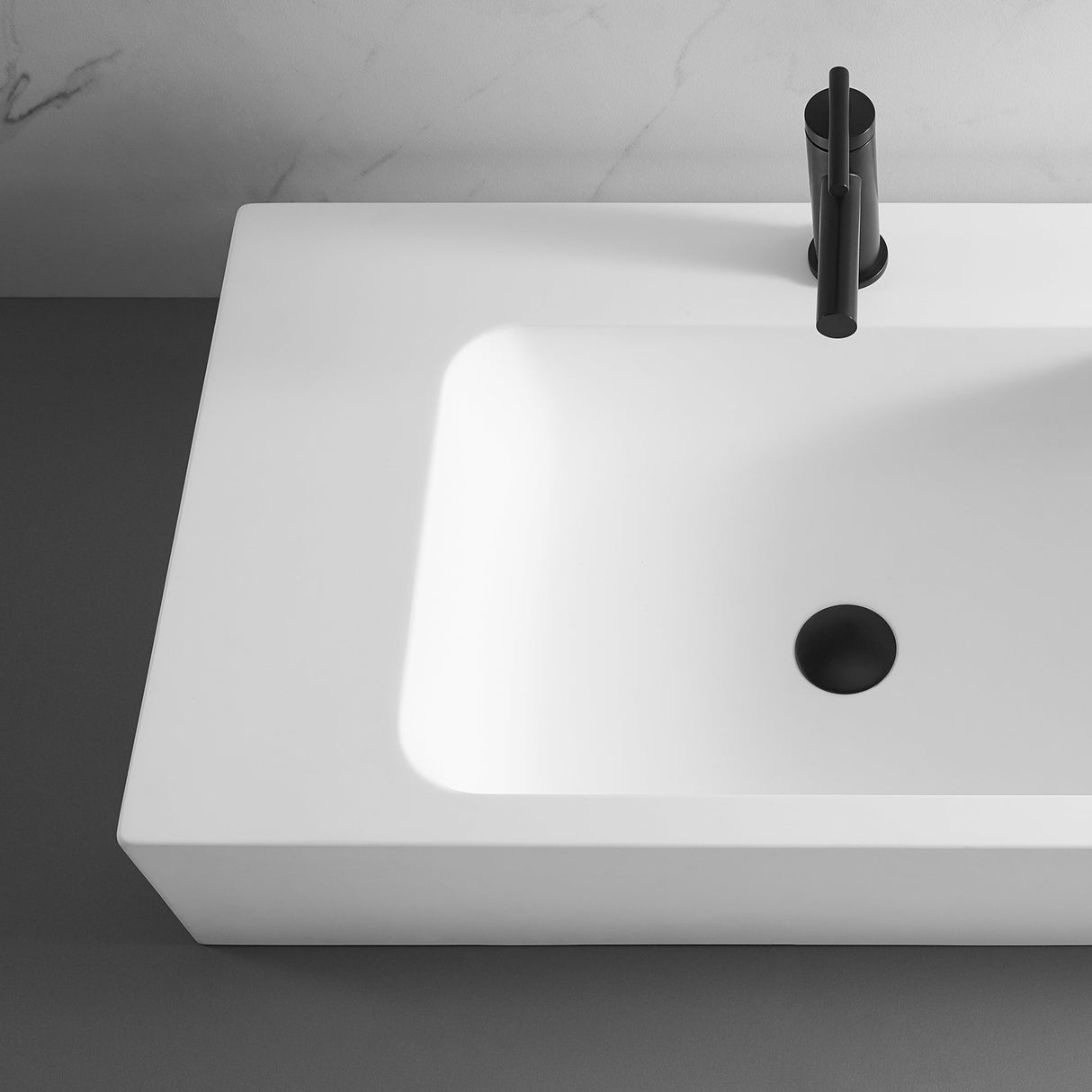 Bathroom Sink, Solid Surface Material, Wall - Mount or Countertop Install, 32" with Single Faucet Hole in Matte White， SVWS602 - 32WH - Serene Valley