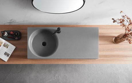 Bathroom Sink, Solid Surface Material, Wall - Mount or Countertop Install, 40" with Single Faucet Hole in Matte Gray， SVWS603L - 40GR - Serene Valley