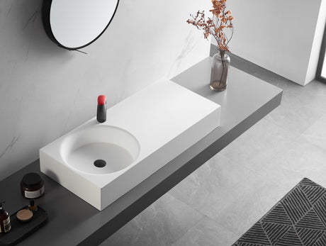 Bathroom Sink, Solid Surface Material, Wall - Mount or Countertop Install, 40" with Single Faucet Hole in Matte White， SVWS603L - 40WH - Serene Valley