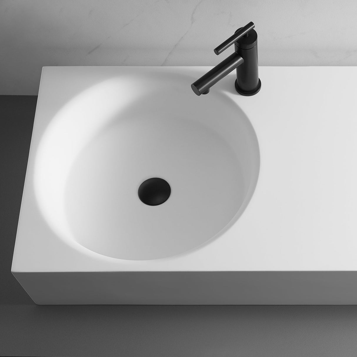 Bathroom Sink, Solid Surface Material, Wall - Mount or Countertop Install, 40" with Single Faucet Hole in Matte White， SVWS603L - 40WH - Serene Valley